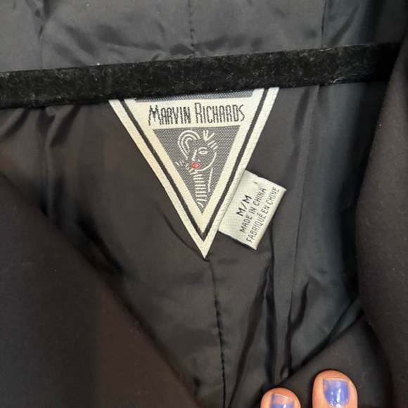 Marvin Richards Black Trench Coat with White Buttons - Picture 4 of 6